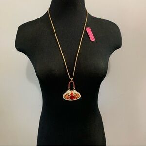 Betsey Johnson Gold Necklace with Red Pendant